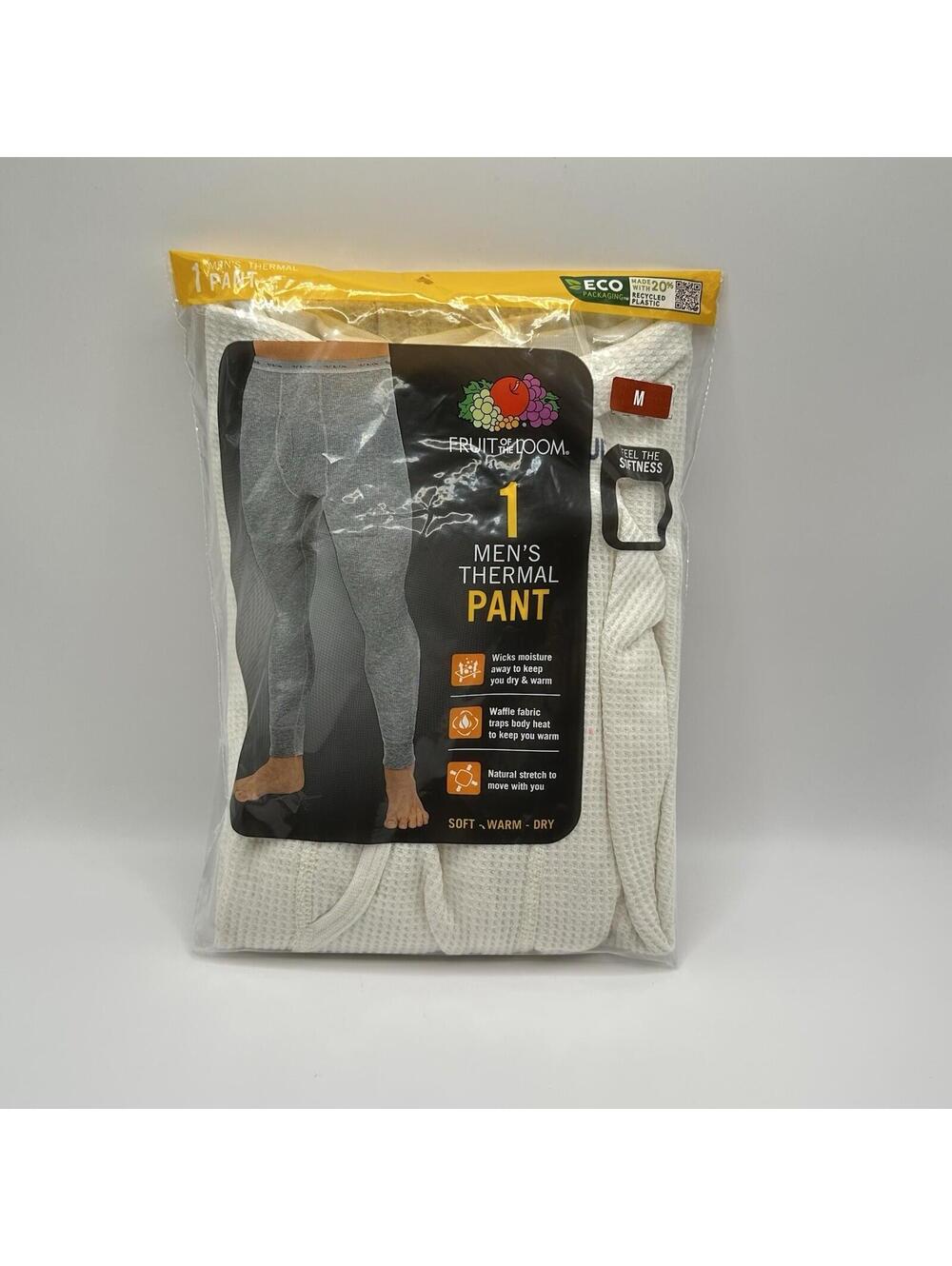 New Sealed Fruit of the Loom Men's Thermal Pants Size White Underwear Medium